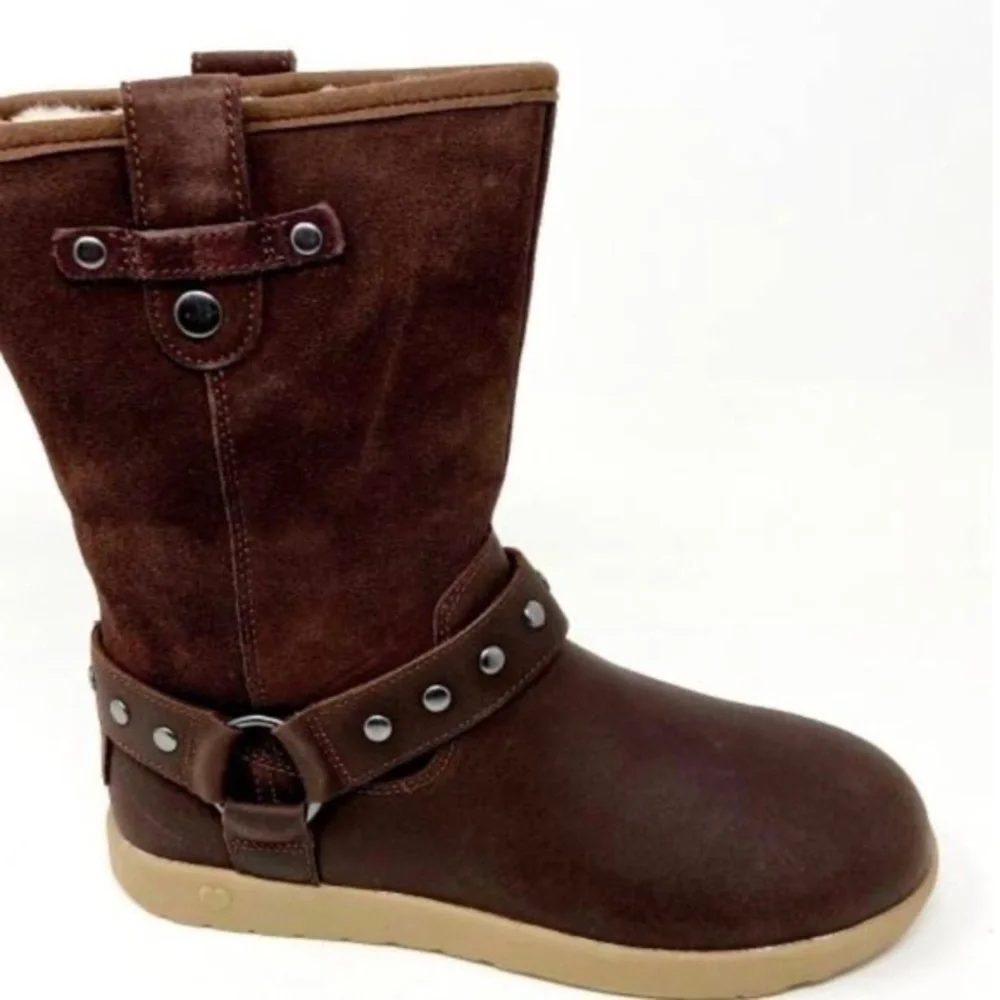 Ugg moto short chocolate brown kids girls winter suede fur boots 1013863 size 4Y